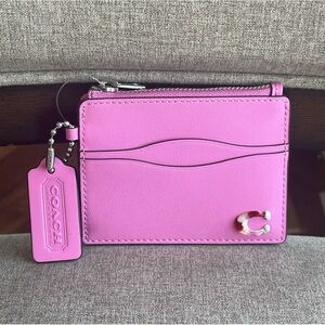 last 1‼️NWT！COACH Wavy Zip Card Case In Coachtopia Leather With Key Ring（CBM04）